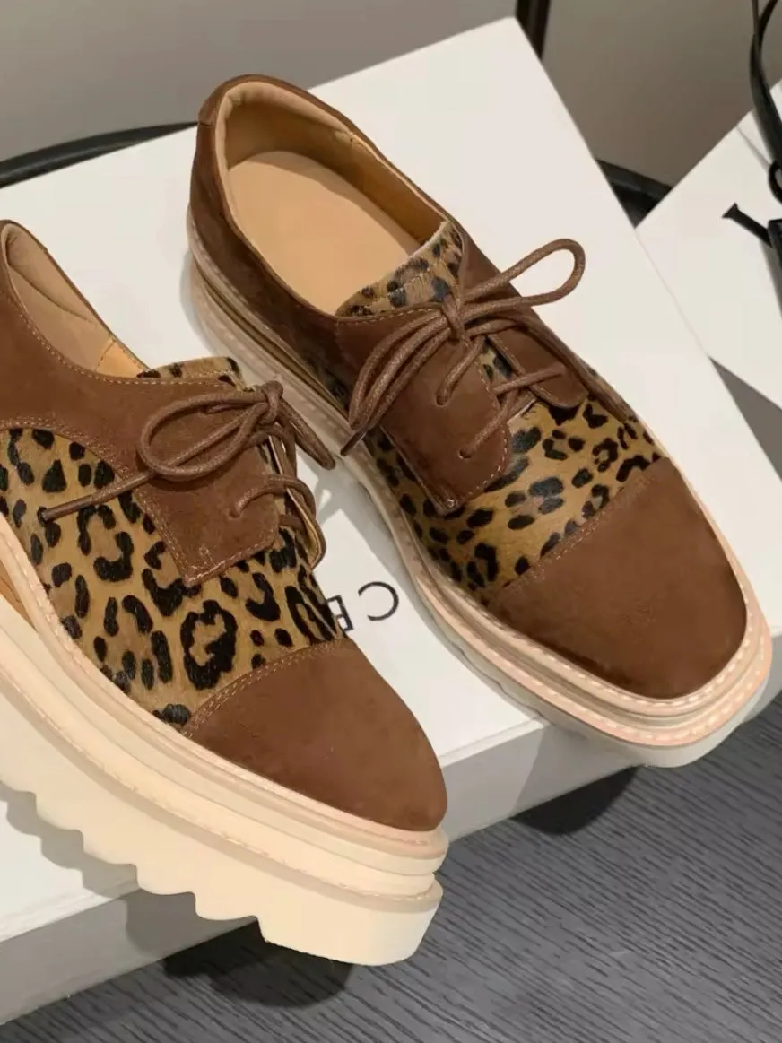 Animal print and brown platform oxfords