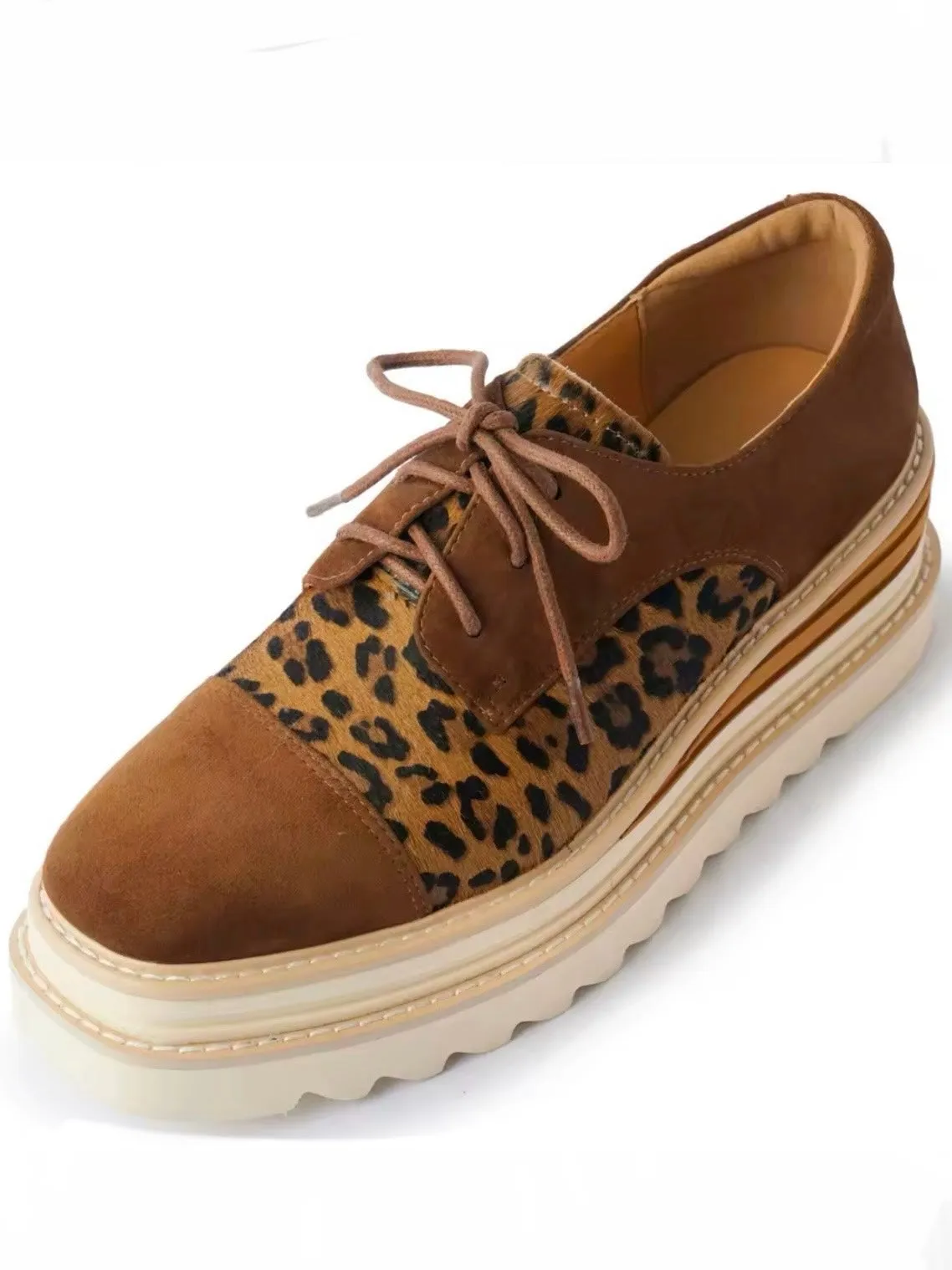 Animal print and brown platform oxfords