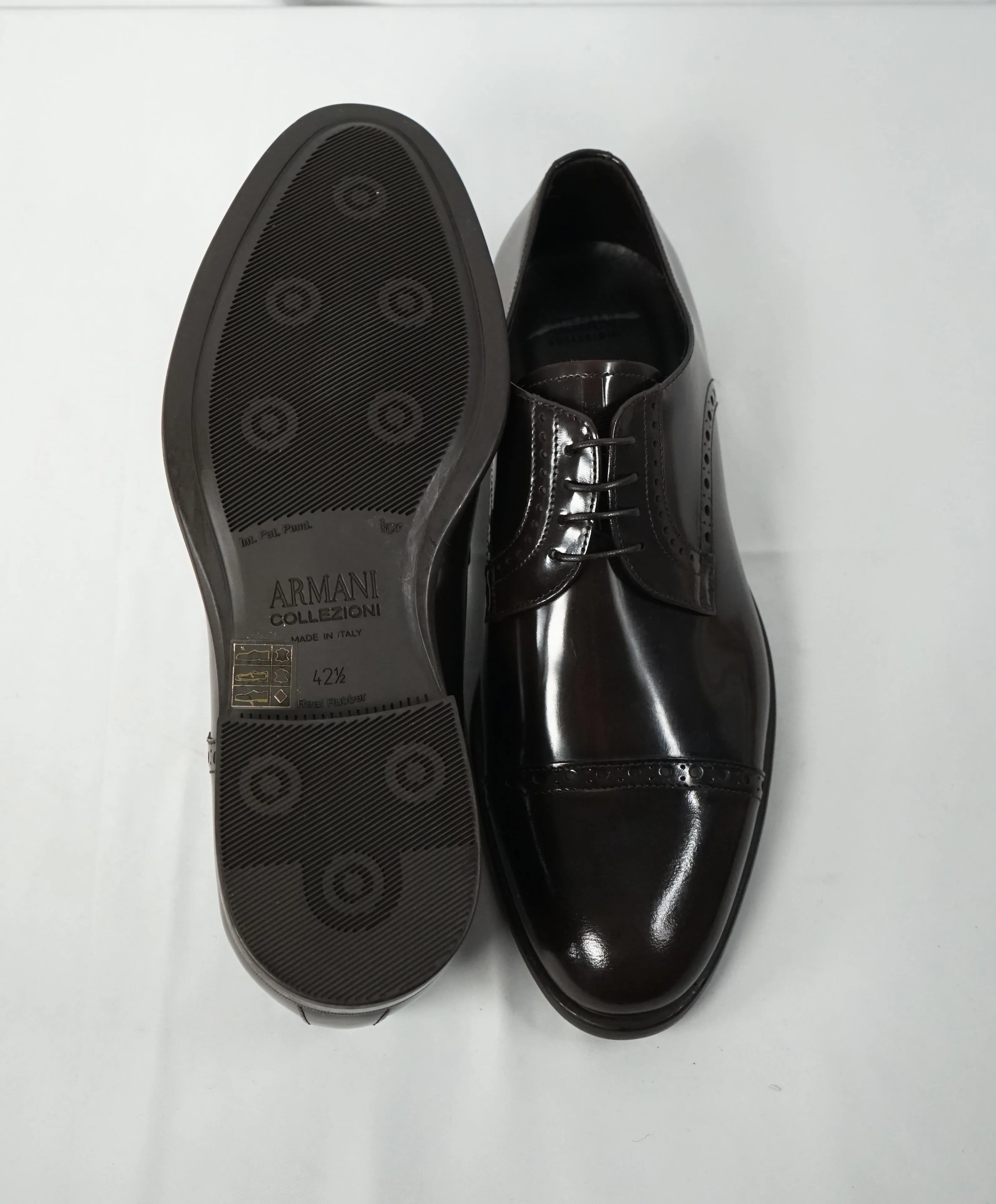 ARMANI COLLEZIONI - Brown Cap Toe Brogue Oxfords W Embossed Tongue - 9.5