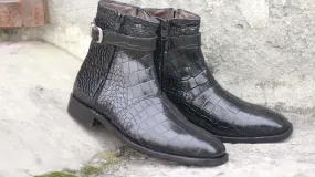 Awesome New Handmade Men's Black Alligator Textured Leather Zipper Boots, Men Fashion Dress Ankle Boots