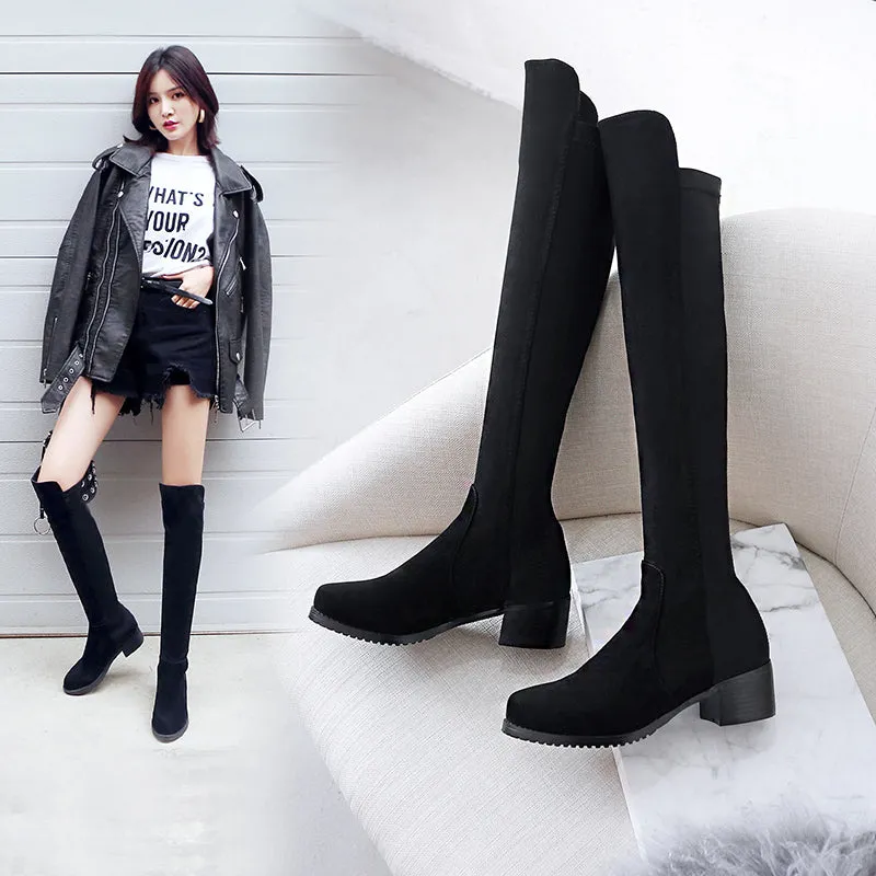 Black Fashion Women's Shoes Over the knee Faux Suede High Flat Boots