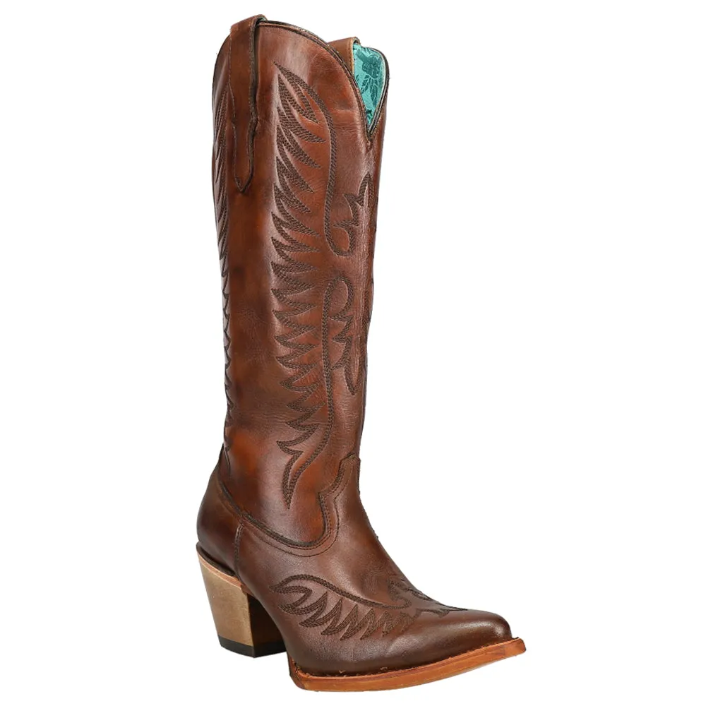 Cognac Embroidered Snip Toe Cowboy Boots