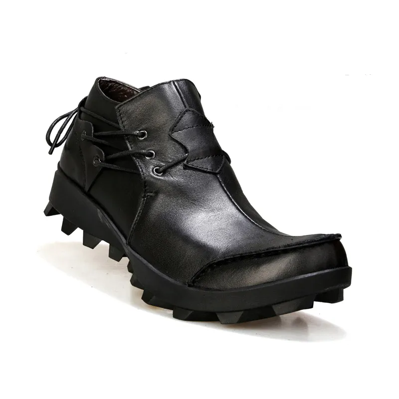 Curved Toe Men Leather Side Laced Boots