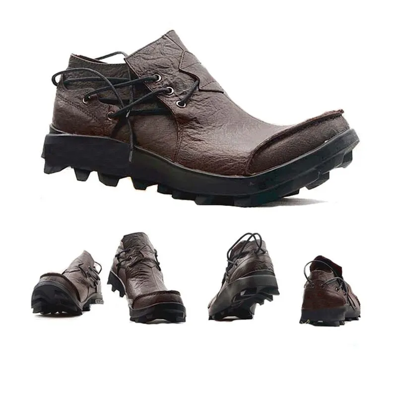 Curved Toe Men Leather Side Laced Boots