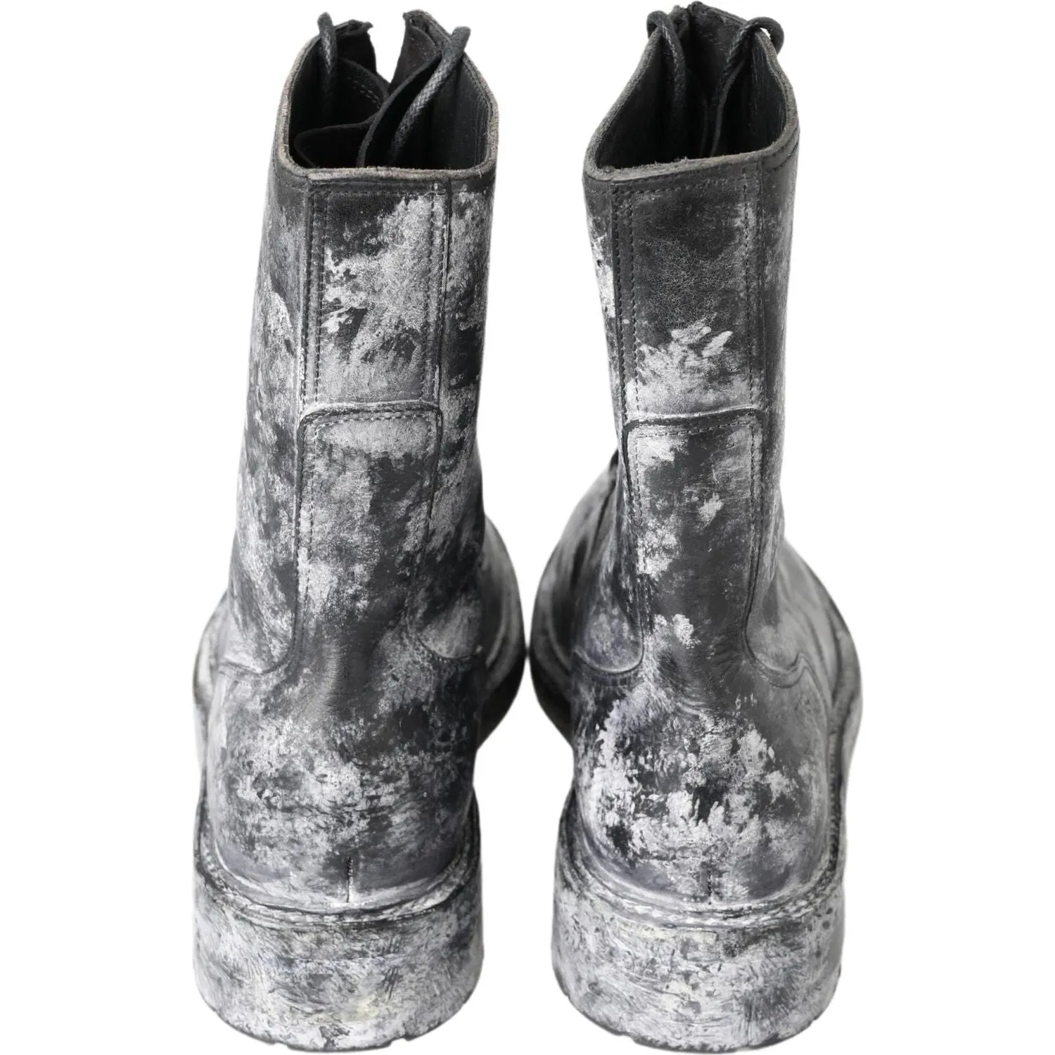 Dolce & Gabbana Chic Black Lace-Up Boots with Gray White Fade