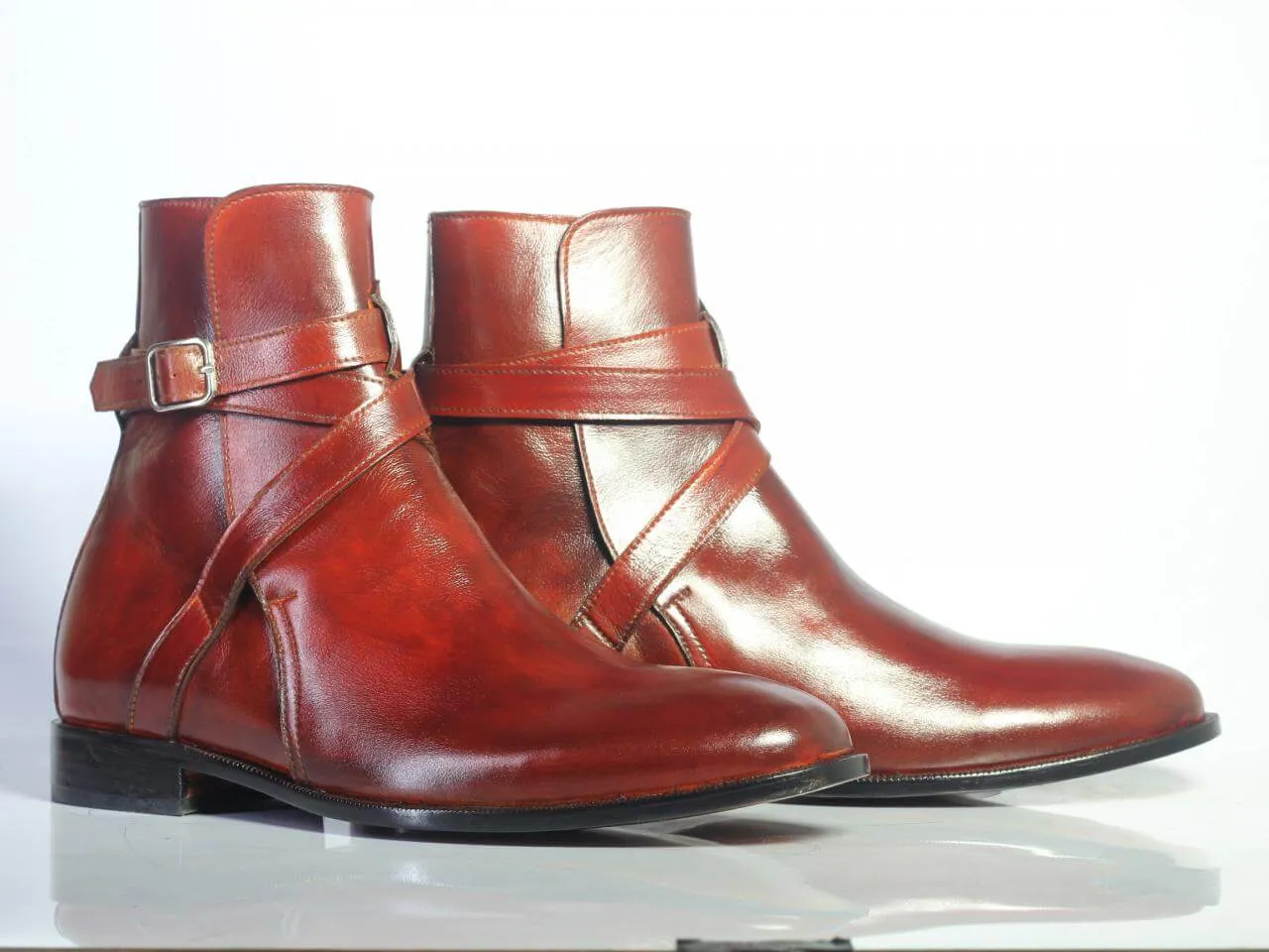 Handmade Men's Ankle High Burgundy Leather Boots, Men Designer Jodhpurs Boots