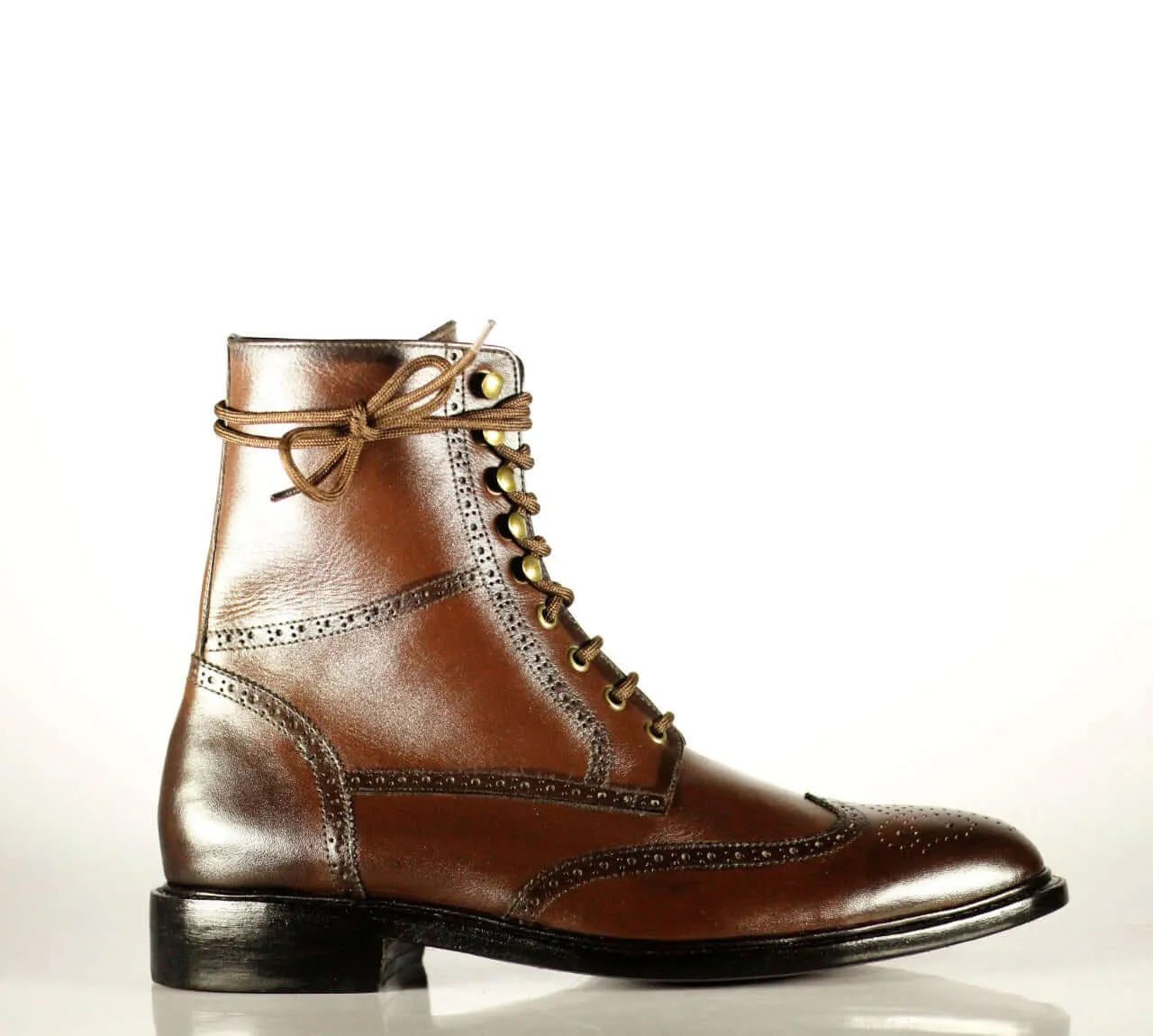 Handmade Men's Brown Leather Wing Tip Brogue Lace Up Boots, Men Ankle Boots, Men Fashion Boots