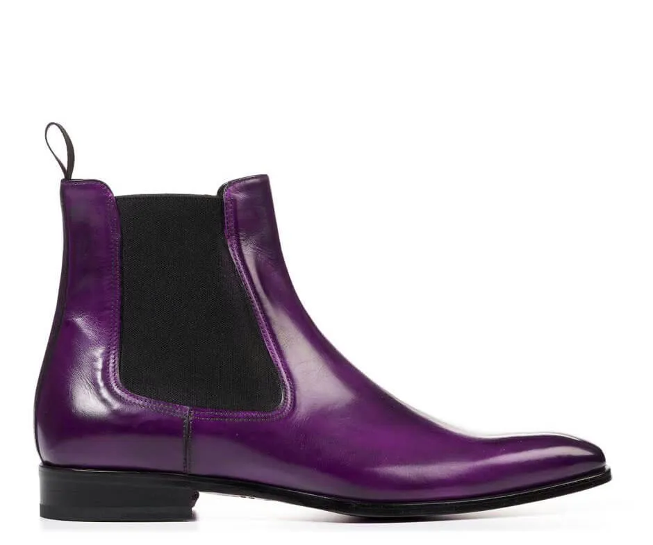 Handmade Men's Purple Leather Chelsea Boots, Men Fashion Ankle Boots, Men Designer Boots