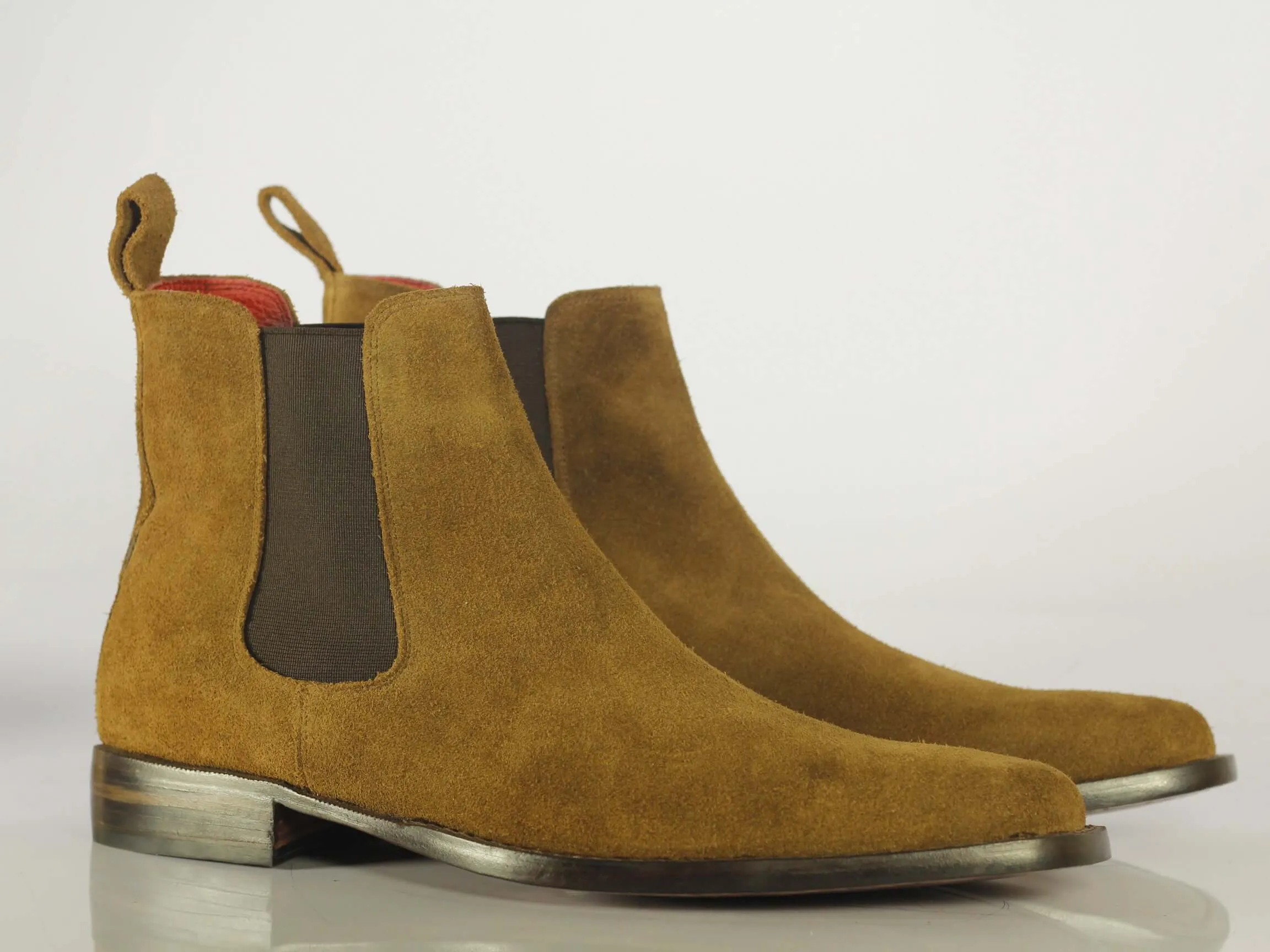 Handmade Men's Tan Suede Chelsea Boots, Men Suede Ankle Boots, Men Designer Boots