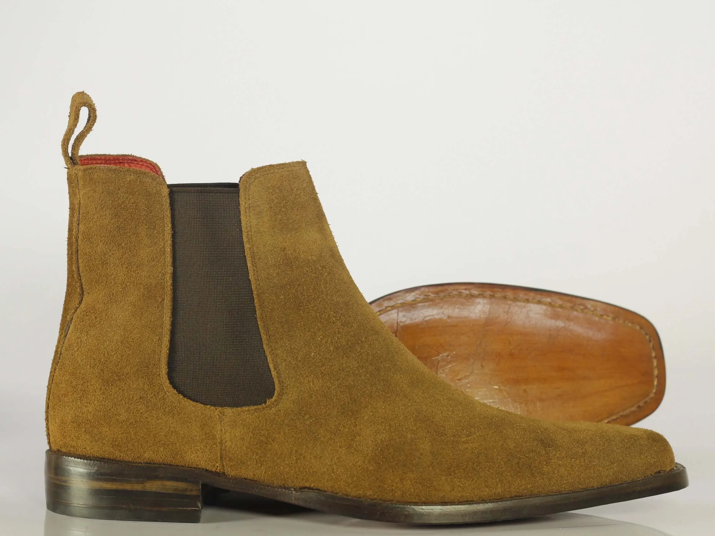 Handmade Men's Tan Suede Chelsea Boots, Men Suede Ankle Boots, Men Designer Boots