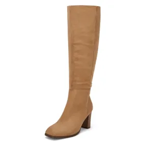 Khaki Fashionable Chunky Block Knee High Boots