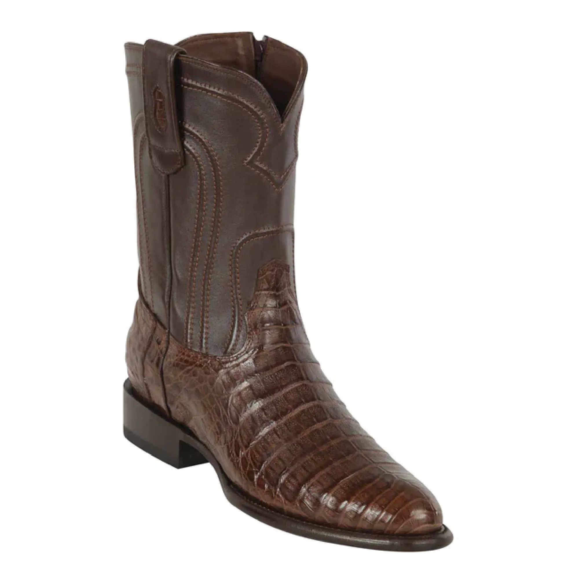 Los Altos Boots Mens #69Z8207 Roper W/Zipper Style | Genuine Caiman Belly Leather Boots | Color Brown