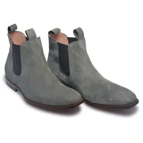 Men Gray Chelsea Suede Leather Boots