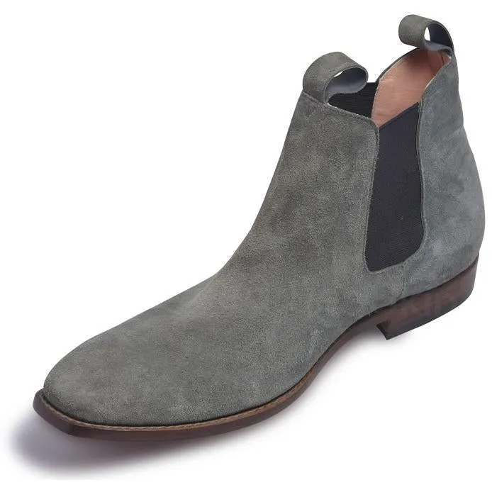 Men Gray Chelsea Suede Leather Boots