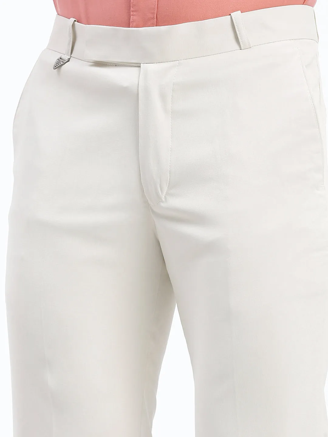 Men Solid Cream Formal Trousers