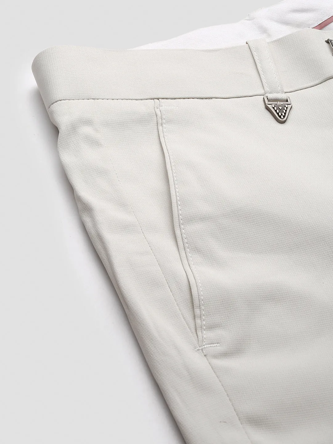 Men Solid Cream Formal Trousers