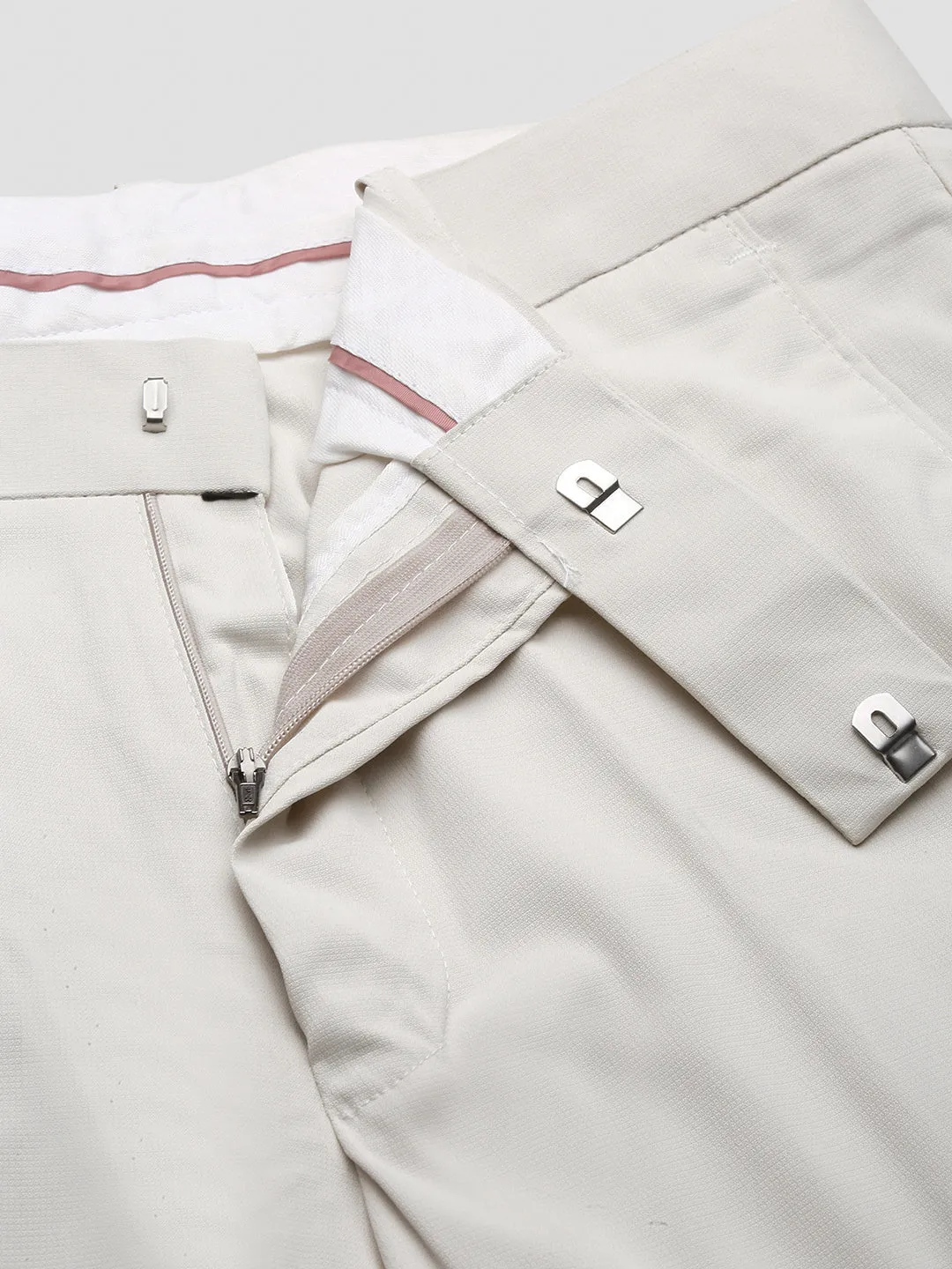 Men Solid Cream Formal Trousers