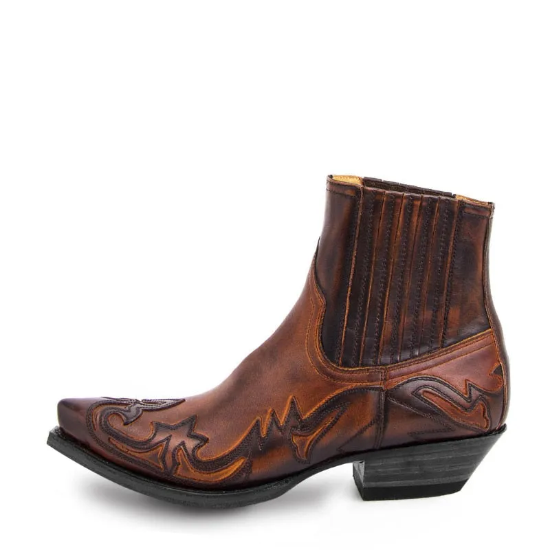 Men western cowboy flames on leather boots Chelsea cowboy boots