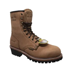 Men's 9" Brown Waterproof Steel Toe Logger Leather Boots