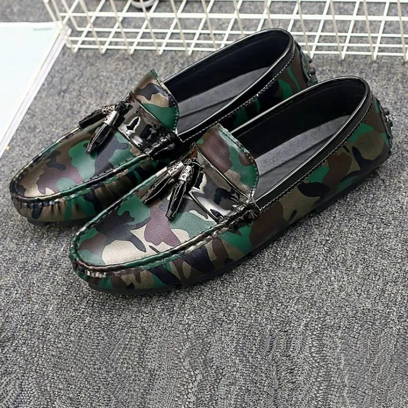 Men's Casual Leather Shoes With Camouflage Print | Plus Size