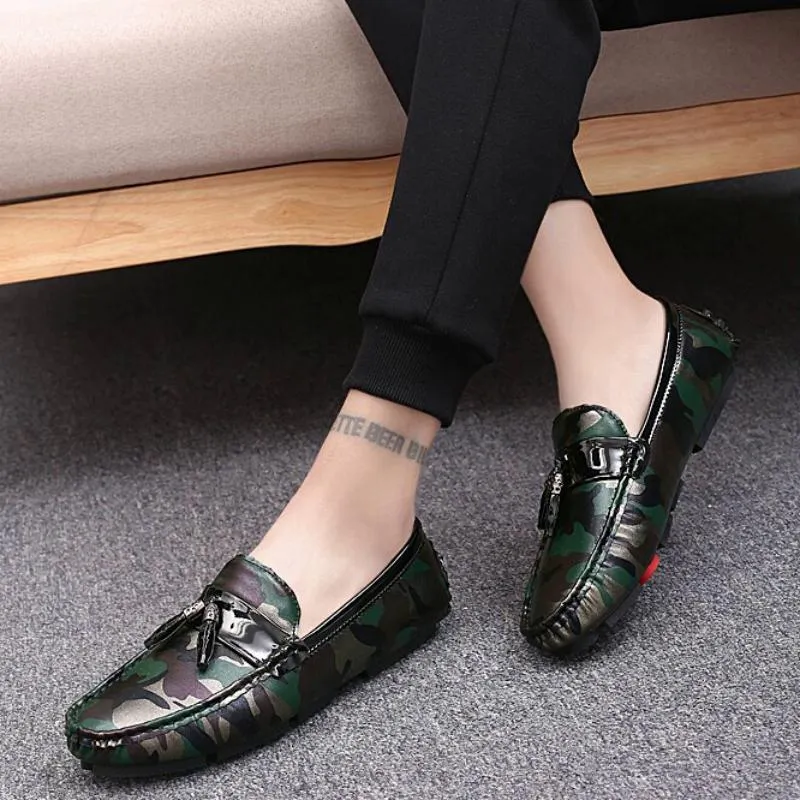 Men's Casual Leather Shoes With Camouflage Print | Plus Size