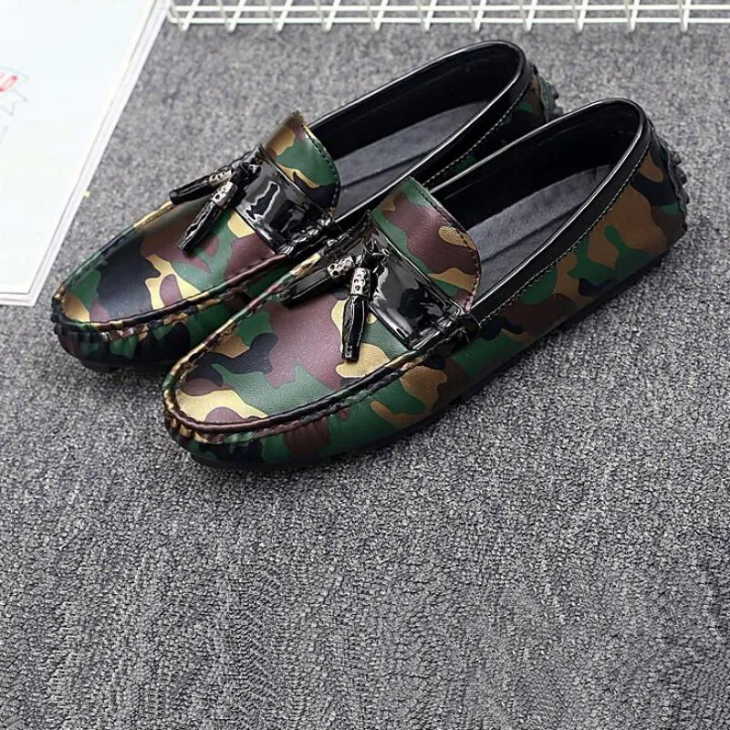 Men's Casual Leather Shoes With Camouflage Print | Plus Size