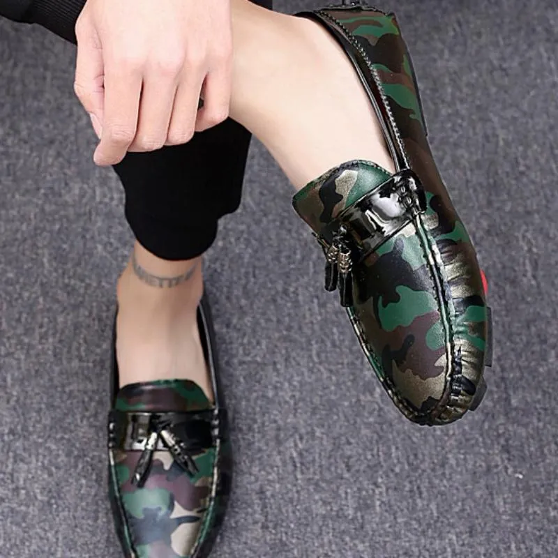 Men's Casual Leather Shoes With Camouflage Print | Plus Size