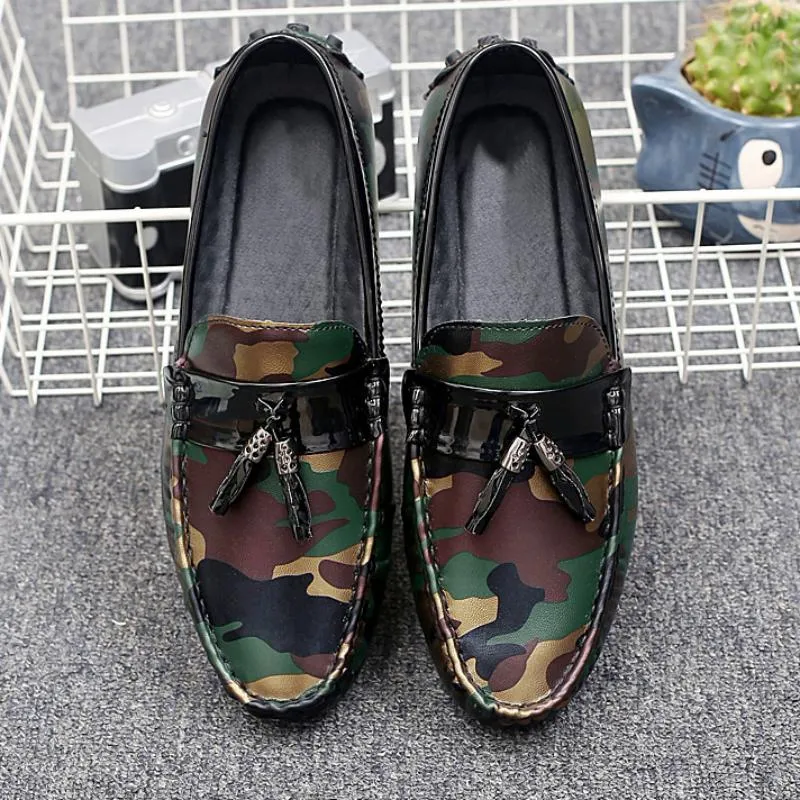 Men's Casual Leather Shoes With Camouflage Print | Plus Size