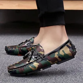 Men's Casual Leather Shoes With Camouflage Print | Plus Size