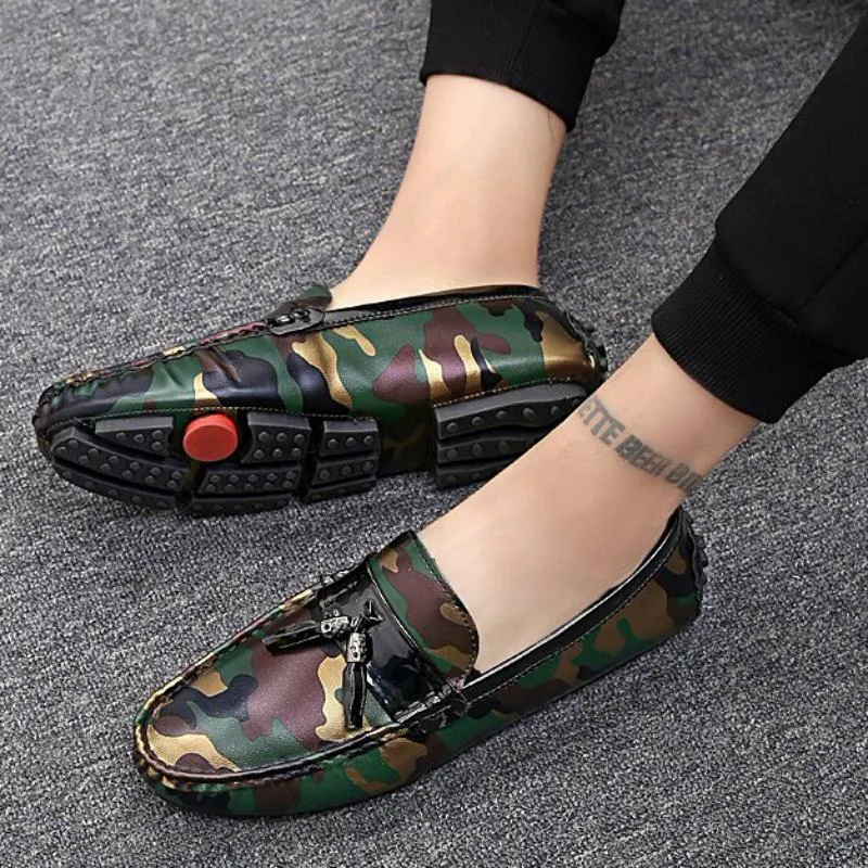 Men's Casual Leather Shoes With Camouflage Print | Plus Size