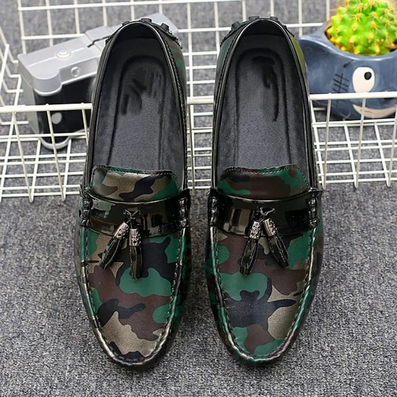 Men's Casual Leather Shoes With Camouflage Print | Plus Size