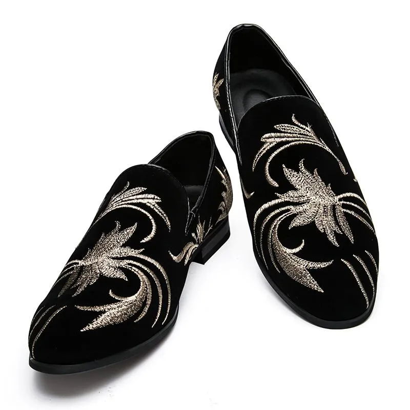 Men's Casual Suede Loafers With Embroidery