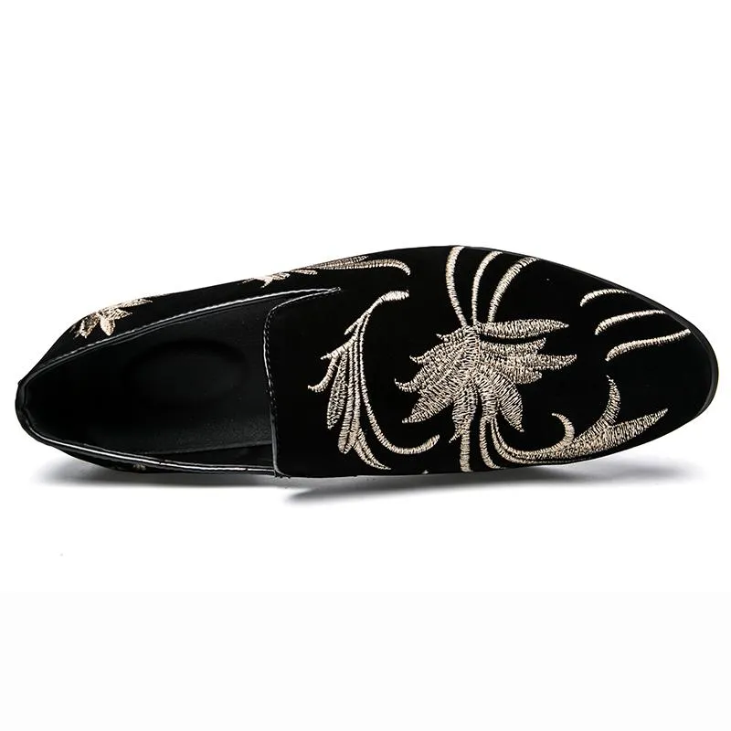 Men's Casual Suede Loafers With Embroidery