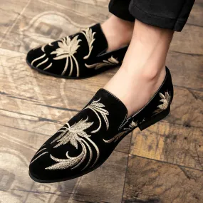 Men's Casual Suede Loafers With Embroidery