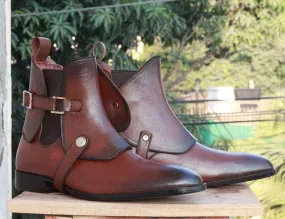 New Handmade Men's Brown Leather Chelsea Saddle Boots, Men Ankle Boots, Men Fashion Boots