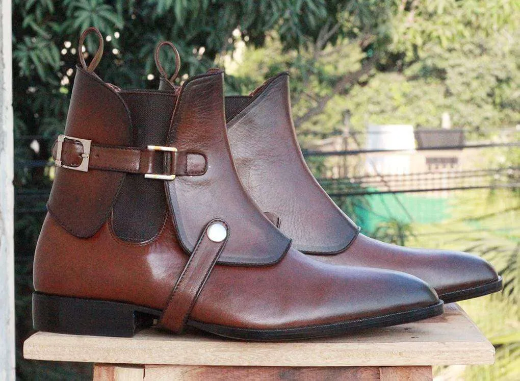 New Handmade Men's Brown Leather Chelsea Saddle Boots, Men Ankle Boots, Men Fashion Boots