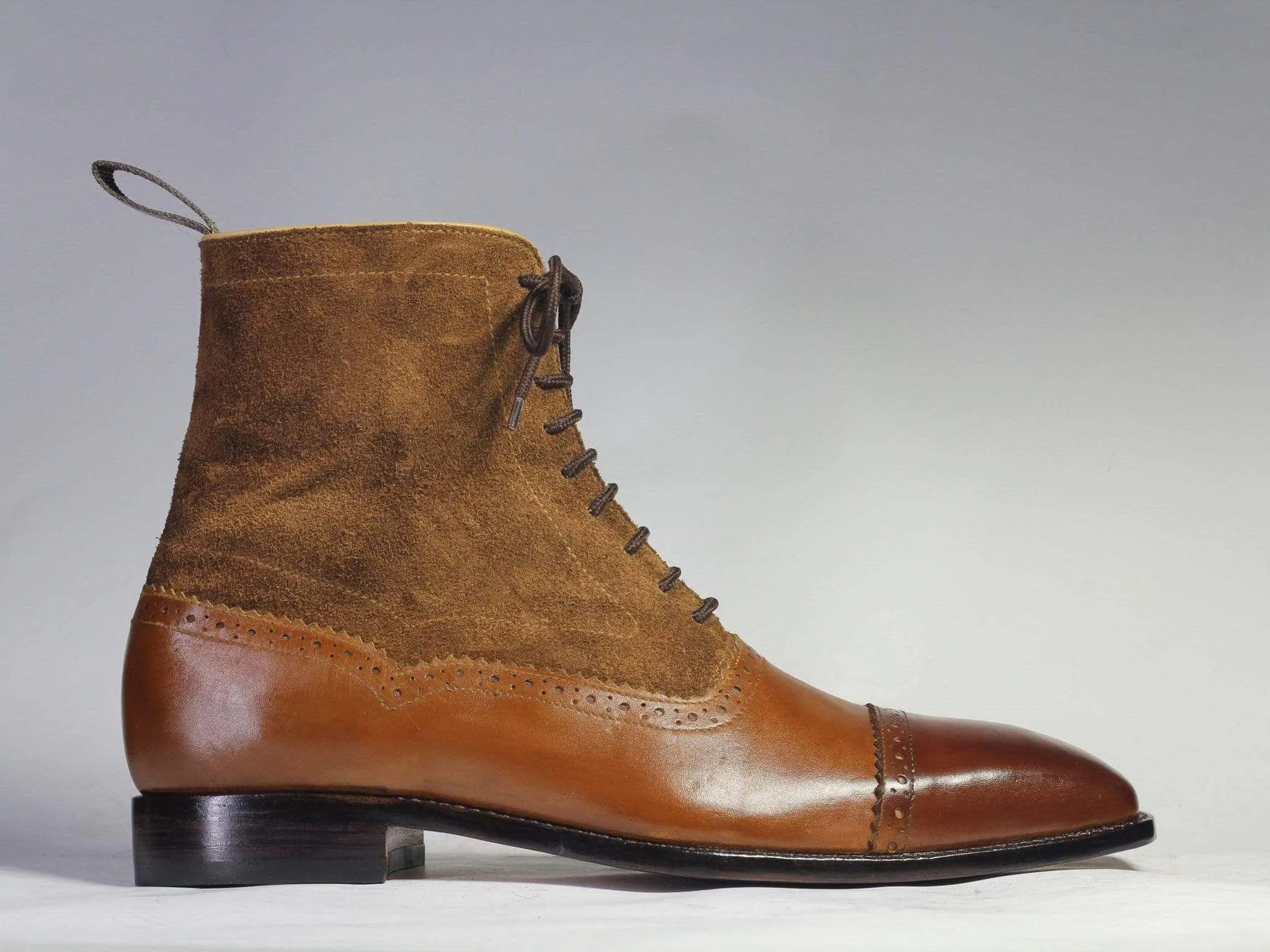 New Handmade Men's Brown Leather Suede Cap Toe Lace Up Boots, Men Ankle Boots, Men Fashion Boots