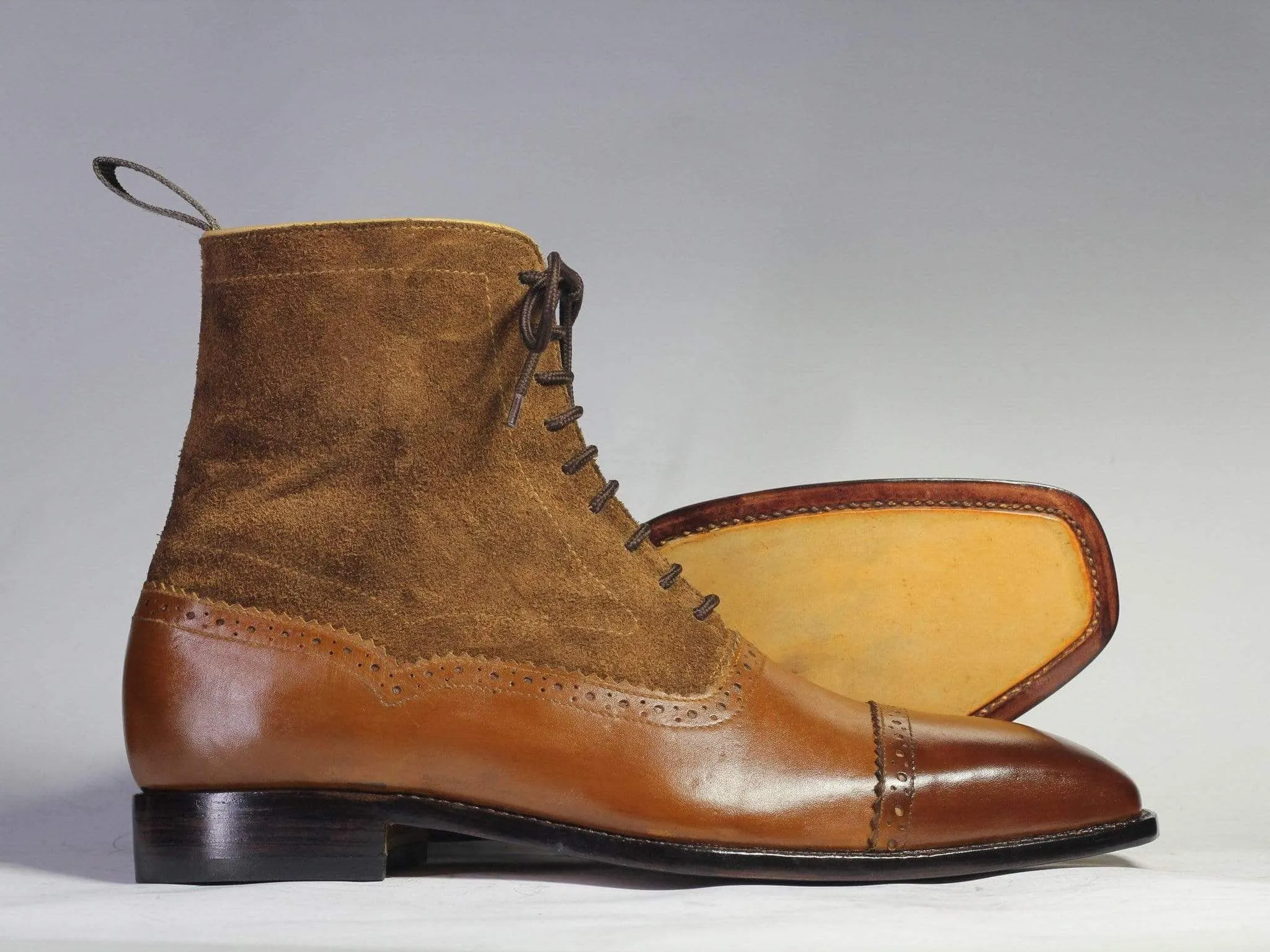 New Handmade Men's Brown Leather Suede Cap Toe Lace Up Boots, Men Ankle Boots, Men Fashion Boots