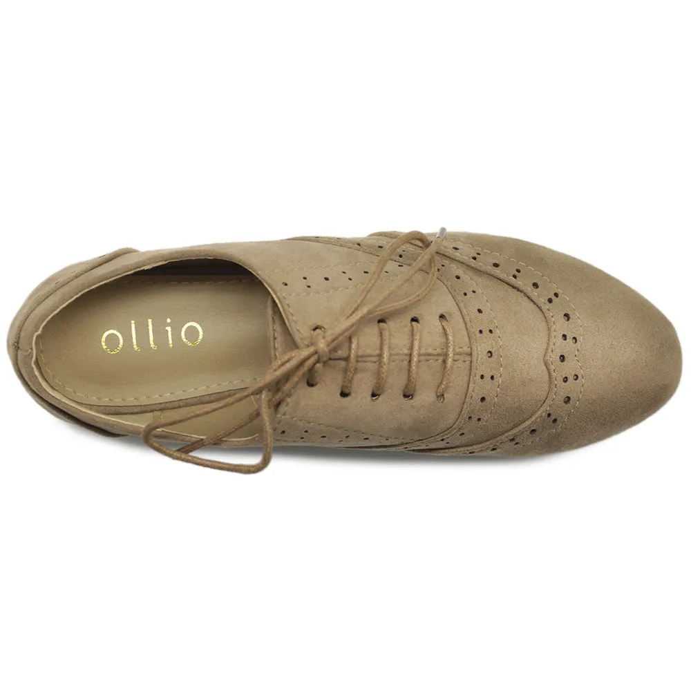 Ollio Women's Shoes Faux Suede Classic Wingtips Lace Up Oxfords F115