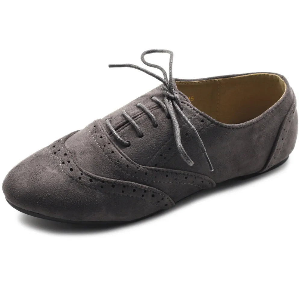 Ollio Women's Shoes Faux Suede Classic Wingtips Lace Up Oxfords F115