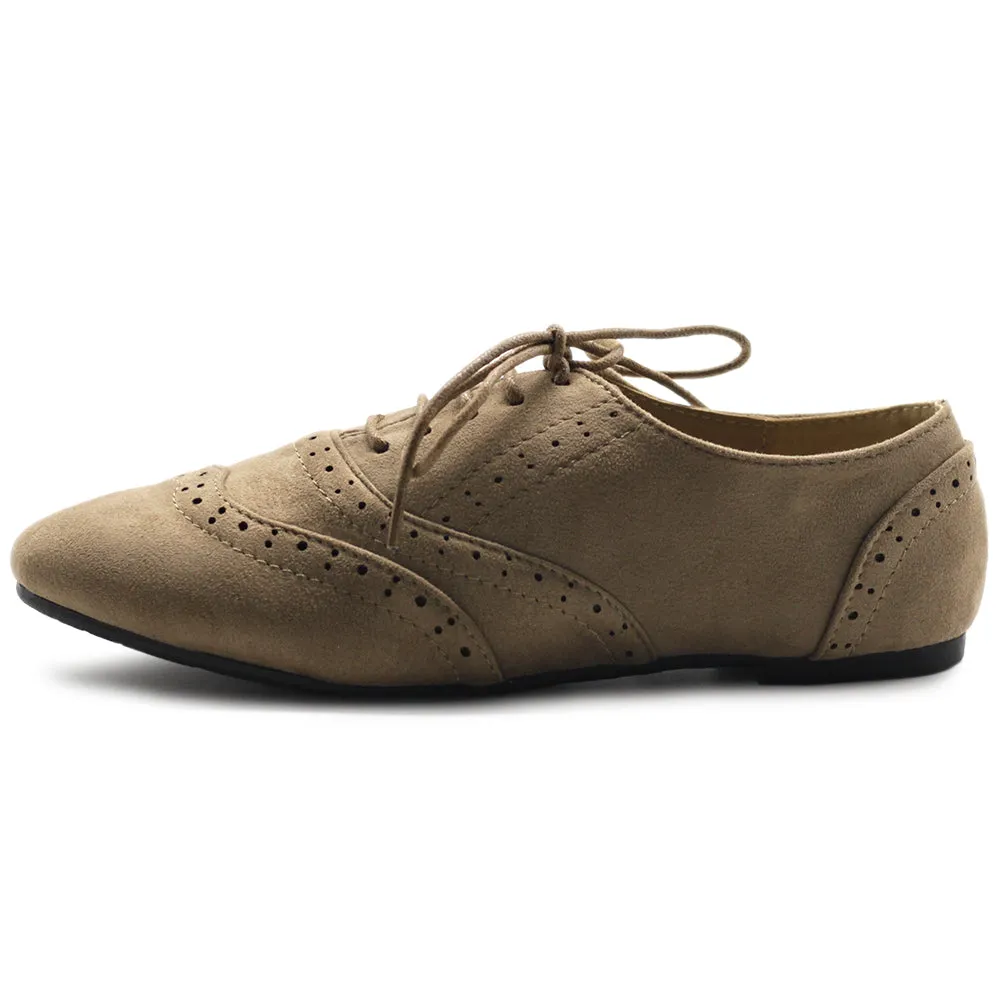 Ollio Women's Shoes Faux Suede Classic Wingtips Lace Up Oxfords F115