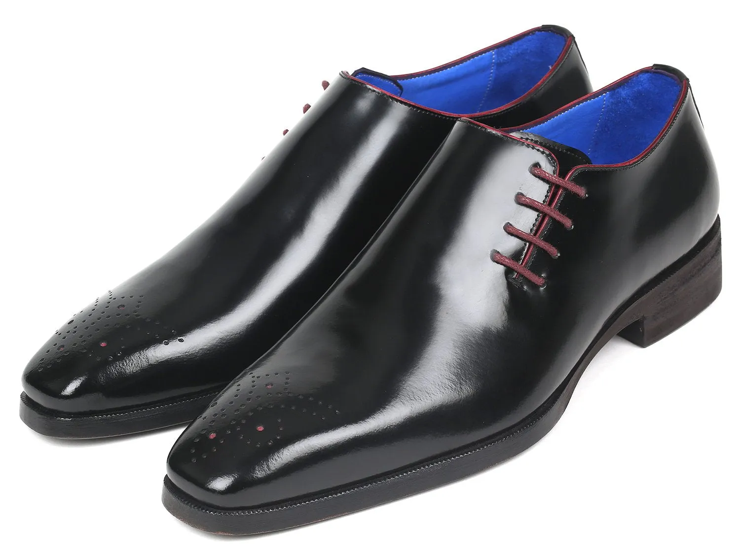 Paul Parkman Black Polished Leather Side Lace Oxfords