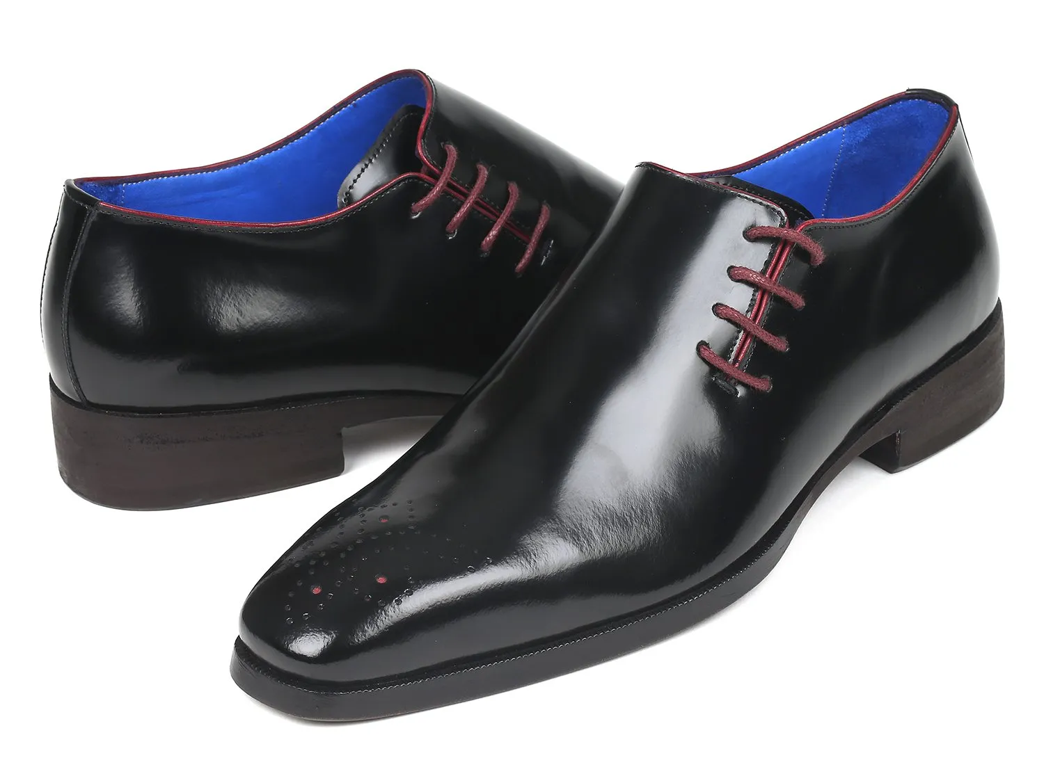 Paul Parkman Black Polished Leather Side Lace Oxfords