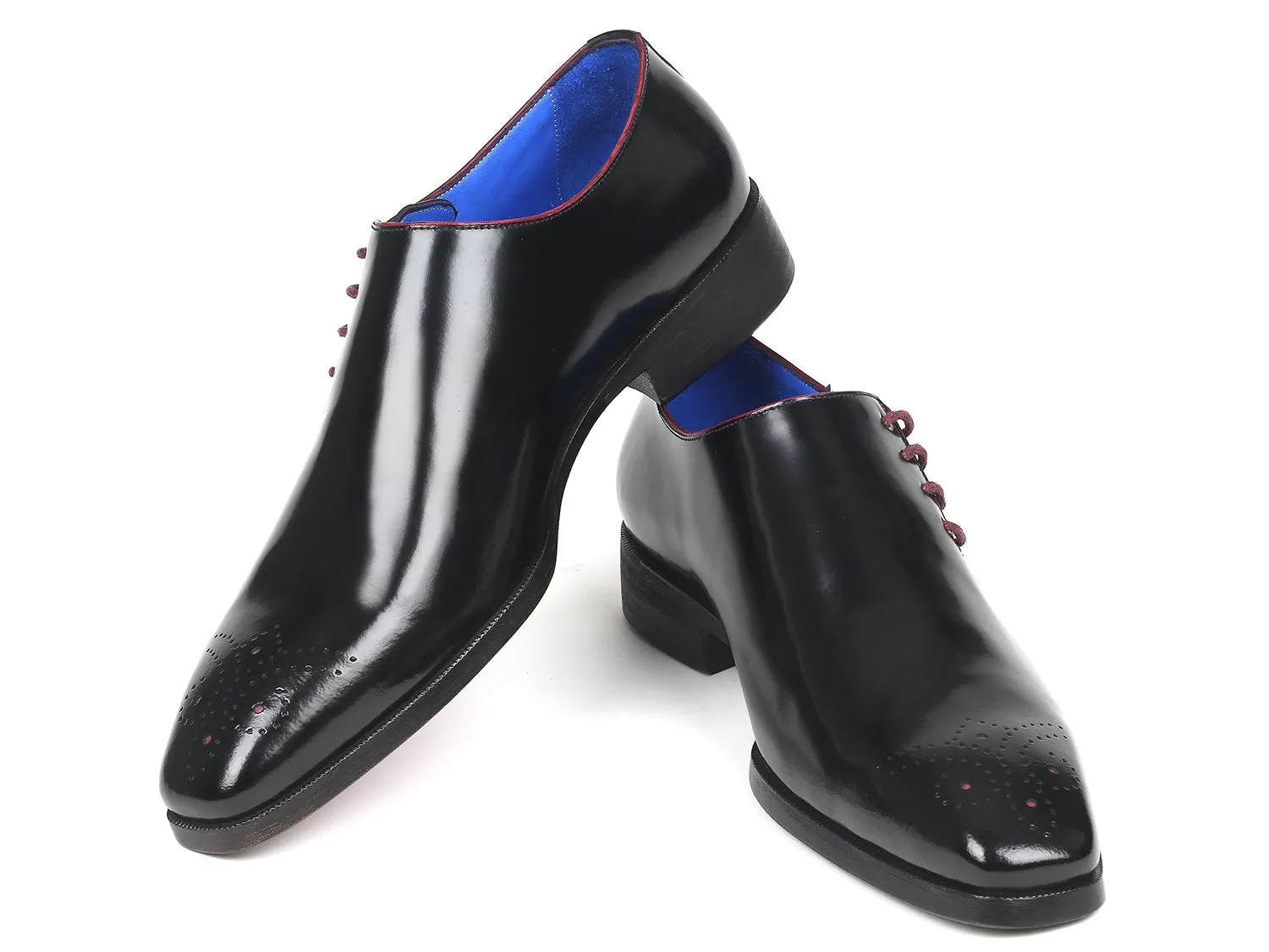 Paul Parkman Black Polished Leather Side Lace Oxfords