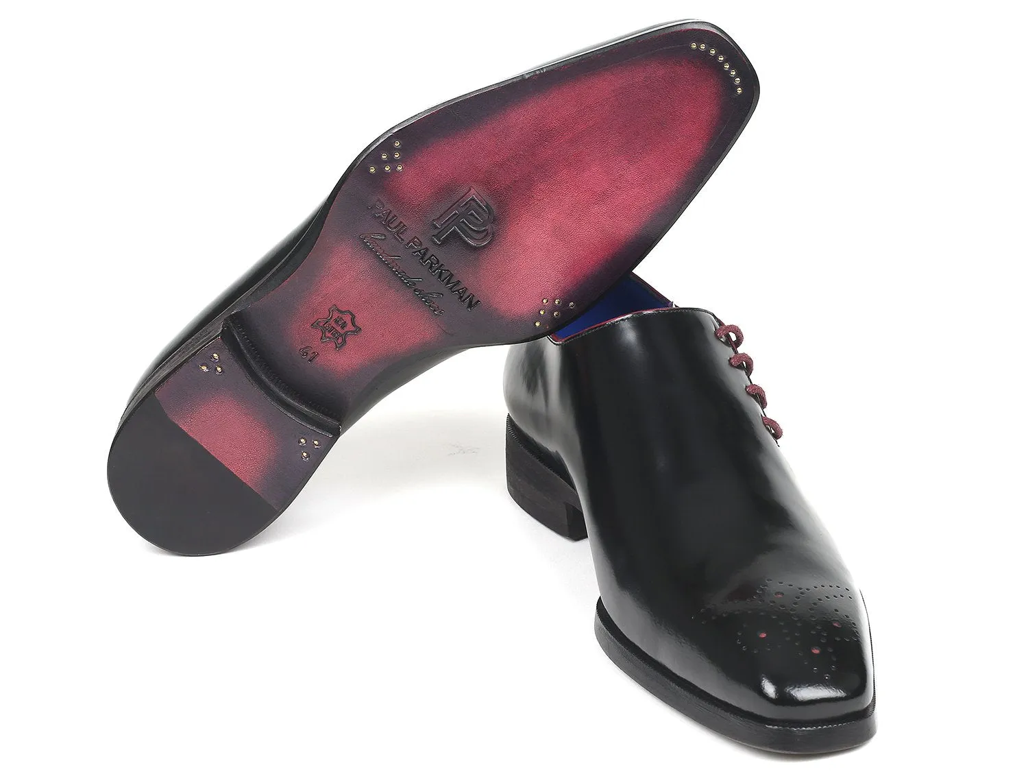 Paul Parkman Black Polished Leather Side Lace Oxfords