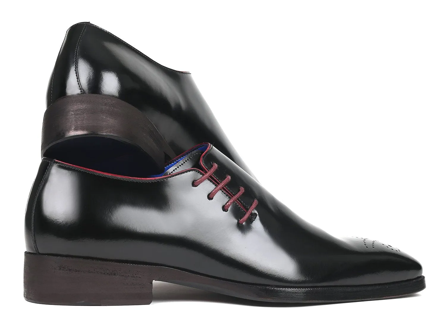 Paul Parkman Black Polished Leather Side Lace Oxfords