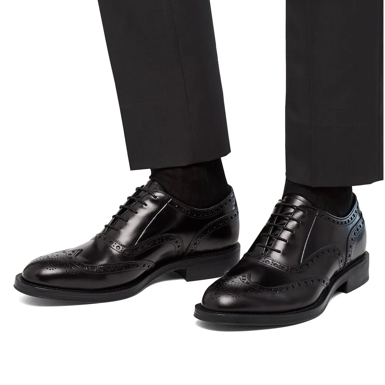 Prada 2EC134-ZJY Men's Shoes Black Polished Calf-Skin Leather Derby Oxfords (PRM1011)