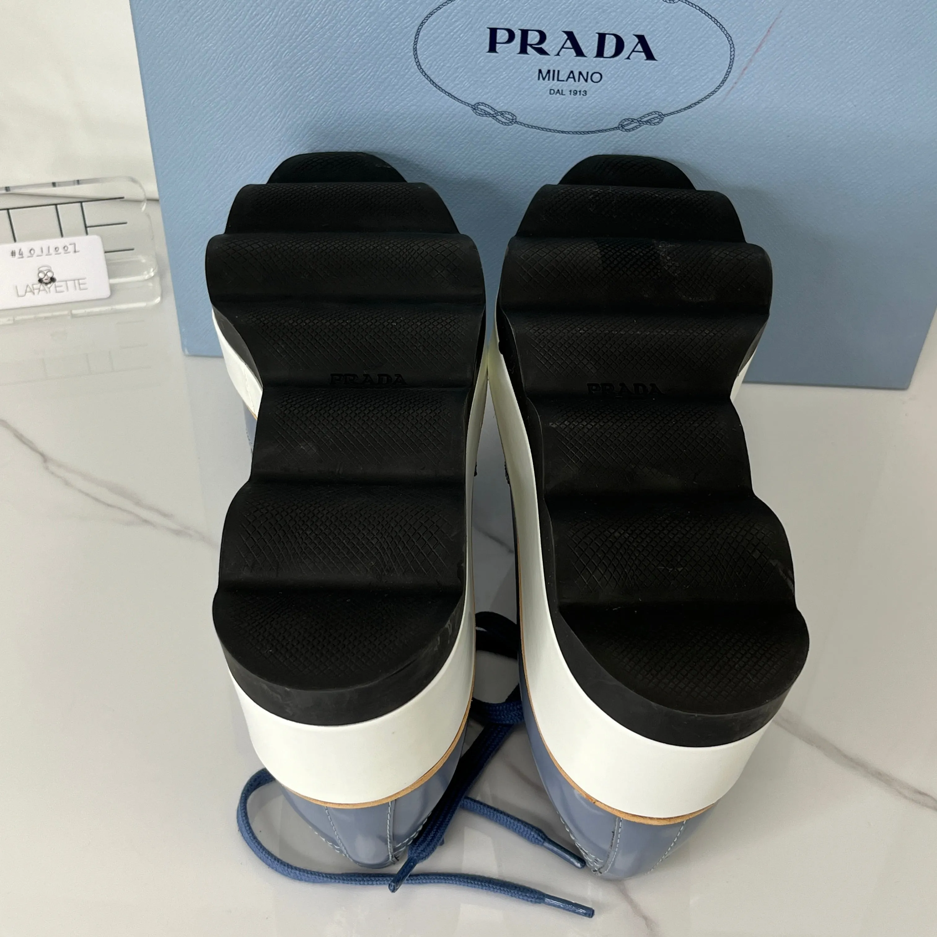 Prada Blue Leather Platform Oxford