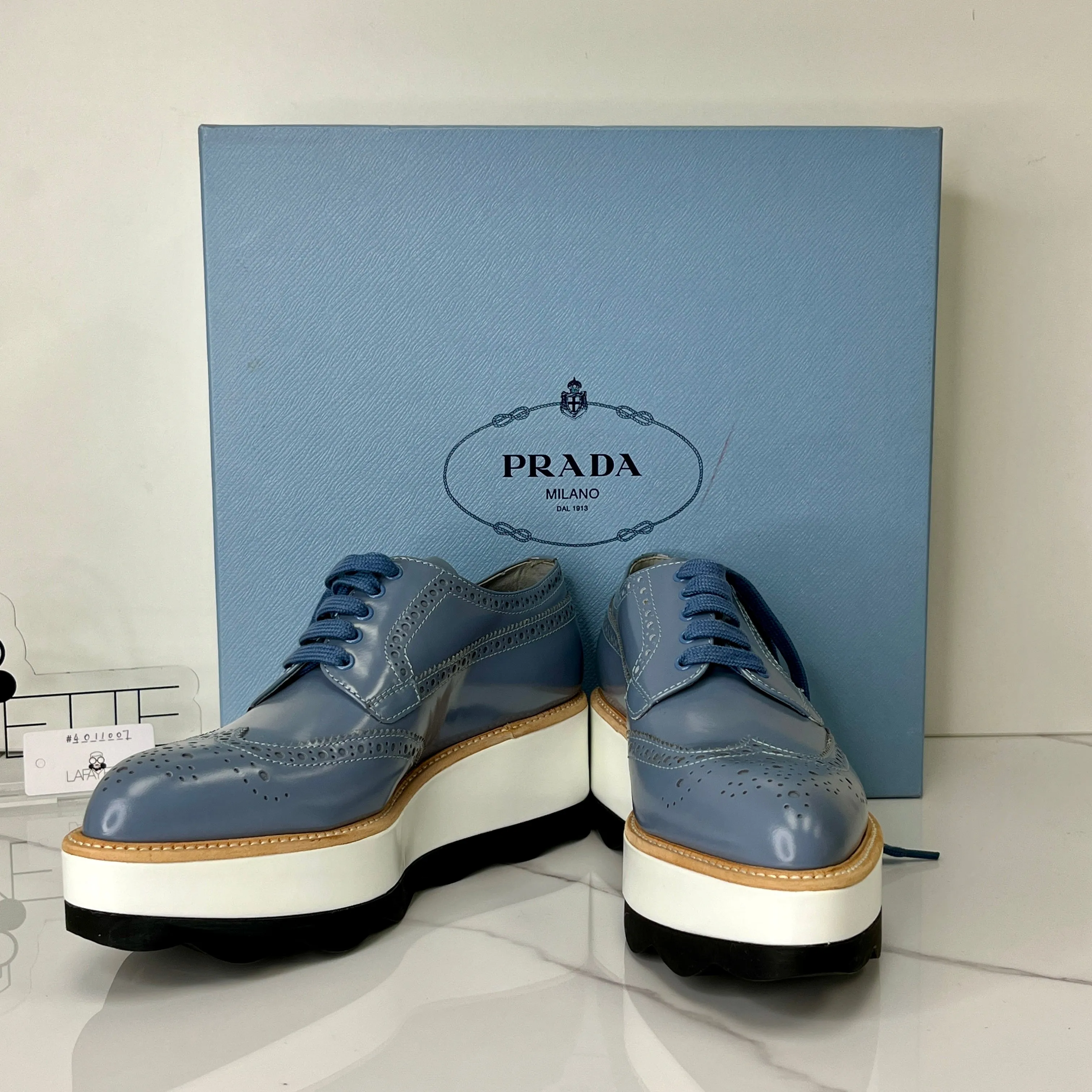 Prada Blue Leather Platform Oxford