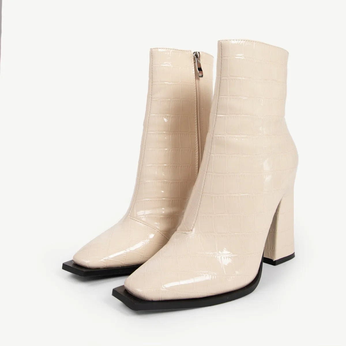 RAID Livvy Block Heeled Ankle Boot in White Croc